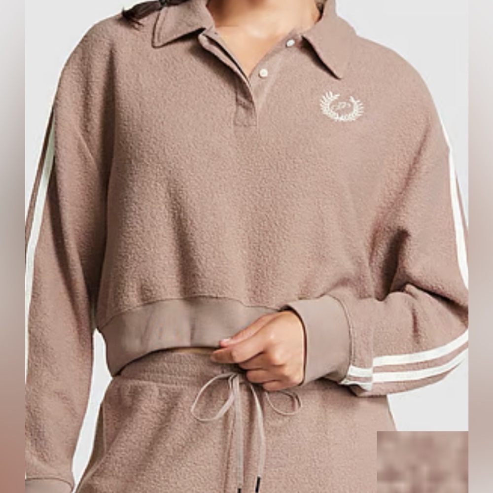 Pink Reverse Cropped Polo Sweatshirt